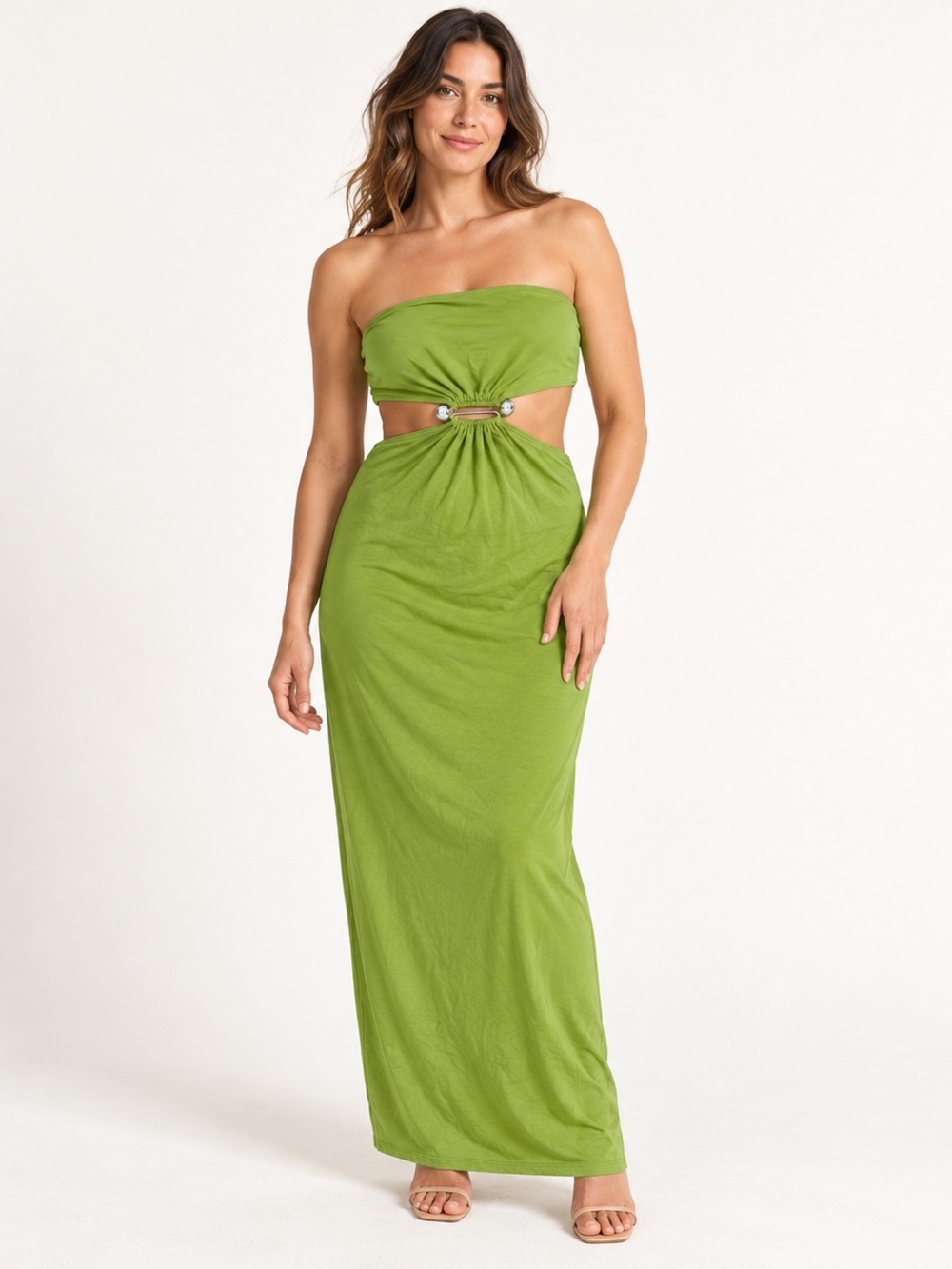 Reformation Strapless Cutout Maxi Dress in Lime Green